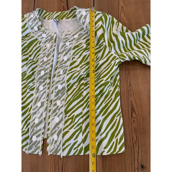 Silk Land Women's Green Zebra Blazer Short Embellished XL - Picture 8 of 8